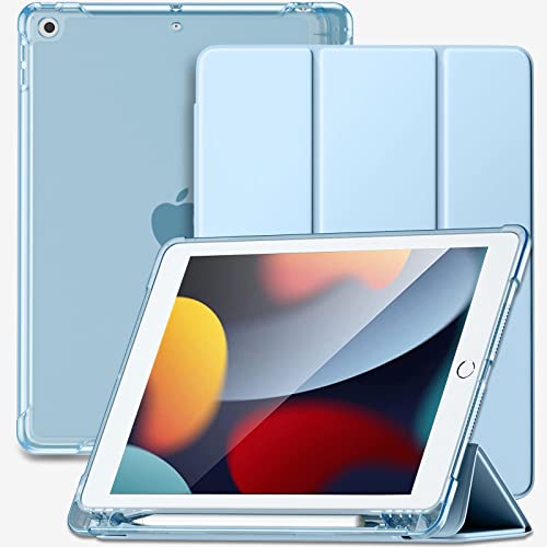 Vobafe Funda Compatible con iPad 9th Generation 2021/8th Generation 2020/7th Generation 2019, Cubierta Trasera Esmerilada Translúcida para iPad de 10,2 Pulgadas con Portalápices, Azul Claro