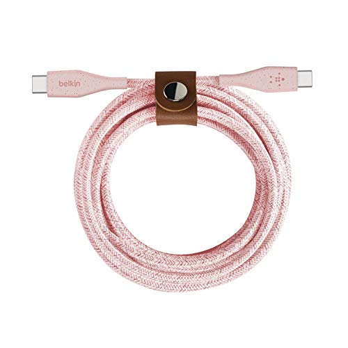 Belkin cable USB-c a USB-C con correa Boost Charge (cable USB-C resistente para MacBook, iPad Pro, Samsung Galaxy, Pixel y otros, 1,2 m), rosa
