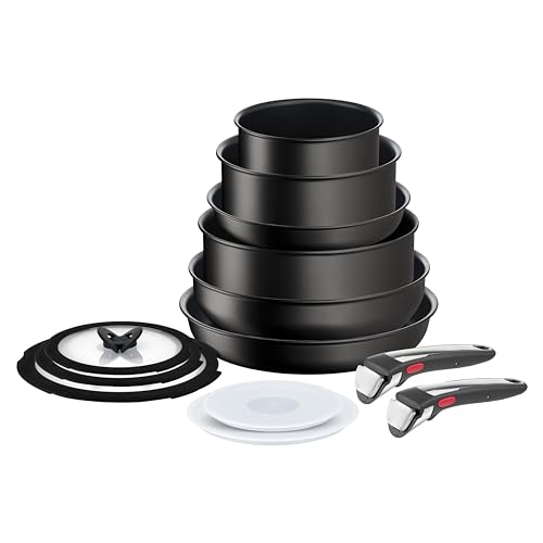 Tefal Ingenio Unlimited On - Juego de 2 sartenes + 2 cazos + guisera + wok + 6 accesorios + 2 Mangos extraíbles, sartenes antiadherentes, revestimiento titanio, 22/28 cm, 16/20 cm, 16 cm