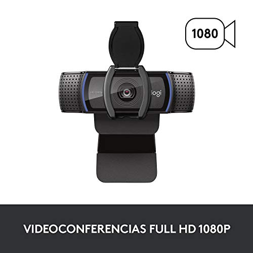 Logitech C920s HD Pro Webcam, Full HD 1080p/30fps, Video-Llamadas, Audio Nítido, Corrección de Iluminación Automática, Tapa de Privacidad