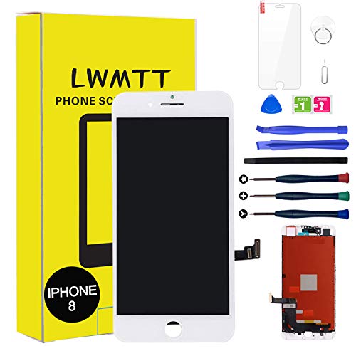 LWMTT - Pantalla táctil LCD para iPhone 8 (repuesto LCD, incluye herramientas de reparación, vidrio templado), color blanco