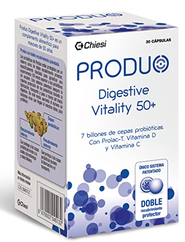 Produo Digestive Vitality 50+ | 30 cápsulas | Probióticos con Vitaminas | Fórmula con doble recubrimiento protector | Productos para el Malestar Intestinal | A partir de los 50 años