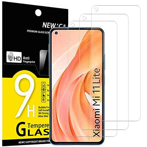 NEW'C 3 Piezas, Protector Pantalla para Xiaomi Mi 11 Lite/Mi 11 Lite 5G, Cristal templado Antiarañazos, Antihuellas, Sin Burbujas, Dureza 9H, 0.33 mm Ultra Transparente, Ultra Resistente