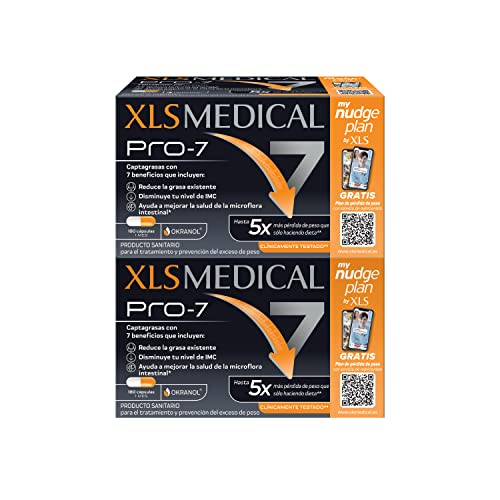 XLS Medical Pro-7 Pack 2 unidades - Resultados en 1 mes, con 7 beneficios, 3 sesiones gratis de Servicio de Nutricionista con mynudgeplan, Origen Natural, 180 comprimidos