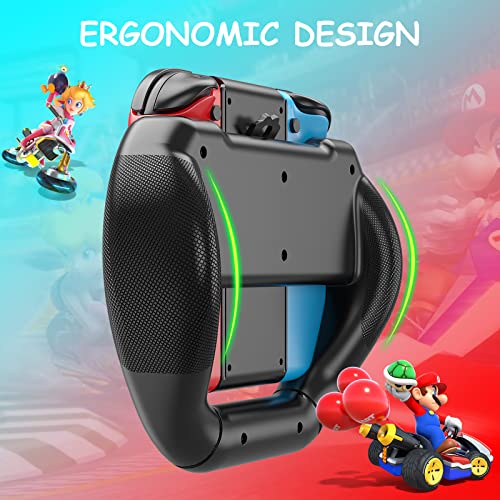 Mooroer Volante Grip para Nintendo Switch/Switch OLED Joy-con Grip Racing Wheel Volante Mandos Grip para Mario Kart Deluxe Juegos para Mandos Switch/Switch OLED 3 Piezas, Negro